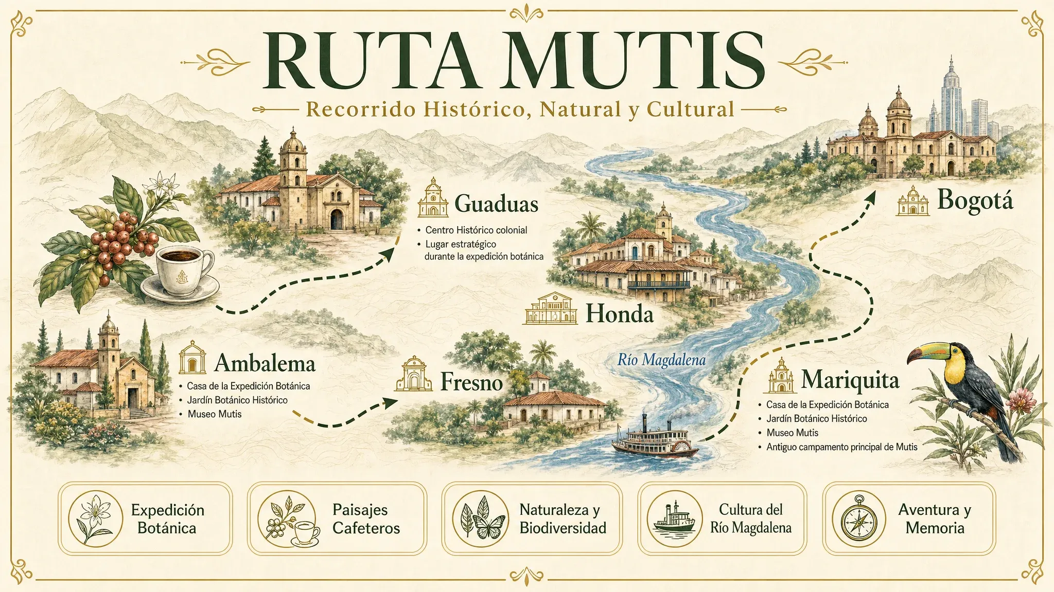 Mapa ilustrado de la Ruta Mutis y su territorio